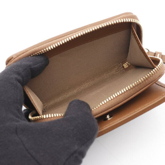 Gucci GG Emblem Zip Wallet Bifold Leather Beige Brown - Picture 5 of 5